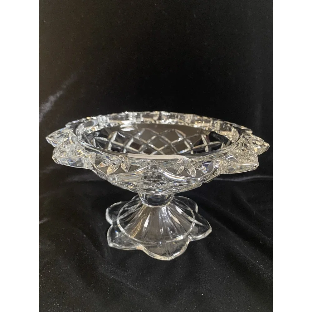 Vintage Lead Crystal  Pedestal Compote/Bowl By Teleflora Made in USA‎ EUC Heavy